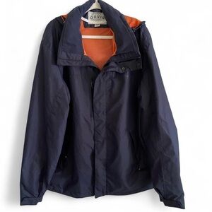 Orvis‎ Men’s Blue Windproof Hidden Hood Zip-Up Mesh Lined Rain Jacket Size XL